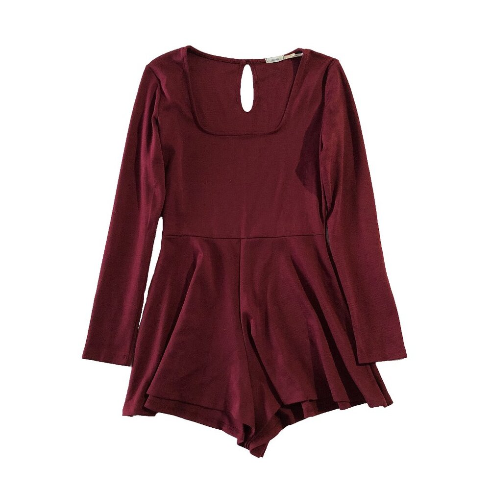 Urban Outfitters Kimchi Blue Womens Size M Burgundy Long Sleeve Shorts Romper